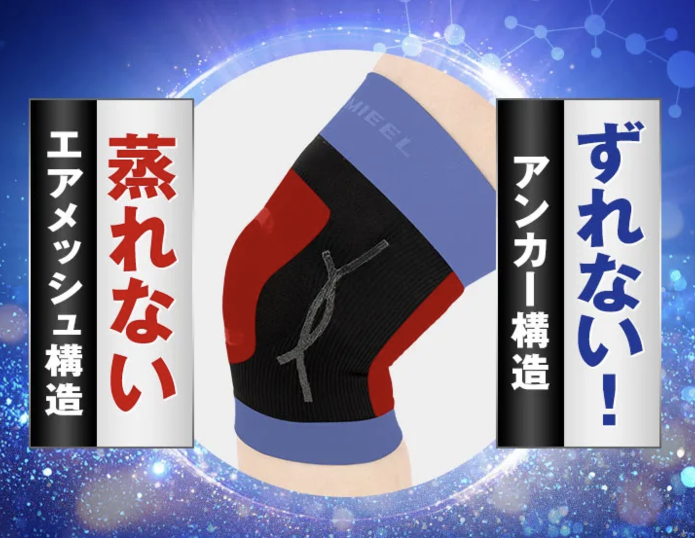 ずれにくいアンカー構造+蒸れにくいエアメッシュ構造の解説図